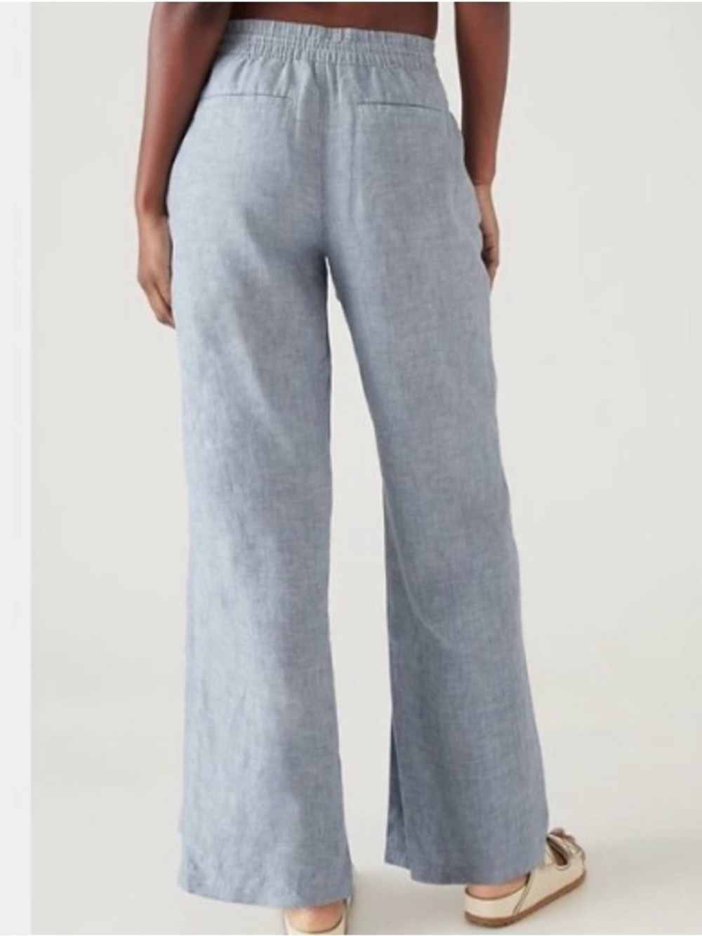 Athleta Cabo Linen Wide Leg Pant Chambray Blue Drawstring Women’s Size 6 - Picture 4 of 15